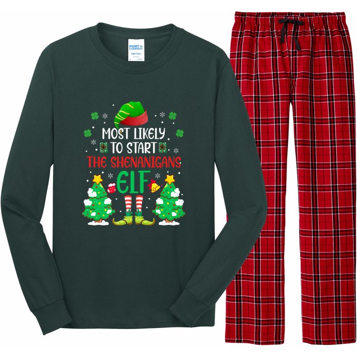 Most Likely To Start The Shenanigans Elf Christmas Family Long Sleeve Pajama Set