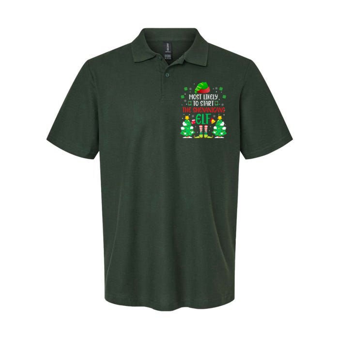 Most Likely To Start The Shenanigans Elf Christmas Family Softstyle Adult Sport Polo