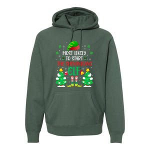 Most Likely To Start The Shenanigans Elf Christmas Family Premium Hoodie