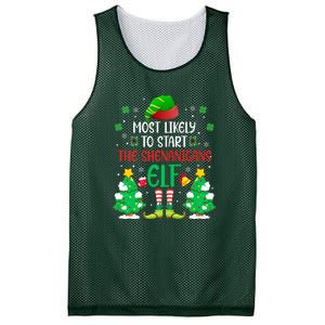 Most Likely To Start The Shenanigans Elf Christmas Family Mesh Reversible Basketball Jersey Tank