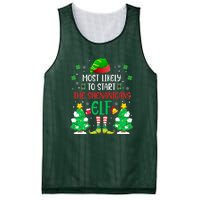 Most Likely To Start The Shenanigans Elf Christmas Family Mesh Reversible Basketball Jersey Tank