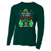 Most Likely To Start The Shenanigans Elf Christmas Family Cooling Performance Long Sleeve Crew