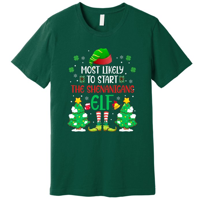 Most Likely To Start The Shenanigans Elf Christmas Family Premium T-Shirt