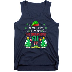 Most Likely To Start The Shenanigans Elf Christmas Family Tank Top