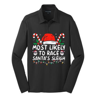 Most Likely To Race Santa's Sleigh Christmas Pajamas Silk Touch Performance Long Sleeve Polo