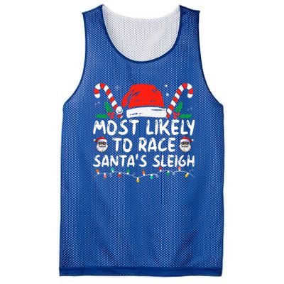 Most Likely To Race Santa's Sleigh Christmas Pajamas Mesh Reversible Basketball Jersey Tank