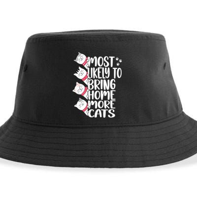 Most Likely To Bring Home More Cats Lover Adopt A Cat Women Sustainable Bucket Hat