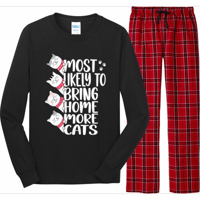 Most Likely To Bring Home More Cats Lover Adopt A Cat Women Long Sleeve Pajama Set