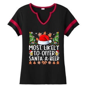 Most Likely To Offer Santa A Beer Christmas Shirts For Family Ladies Halftime Notch Neck Tee