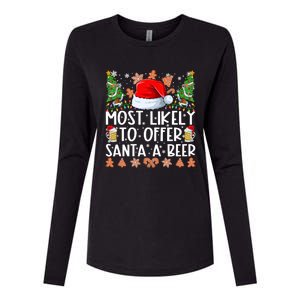 Most Likely To Offer Santa A Beer Christmas Shirts For Family Womens Cotton Relaxed Long Sleeve T-Shirt