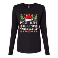 Most Likely To Offer Santa A Beer Christmas Shirts For Family Womens Cotton Relaxed Long Sleeve T-Shirt