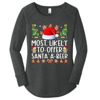 Most Likely To Offer Santa A Beer Christmas Shirts For Family Women's Perfect Tri Tunic Long Sleeve Shirt