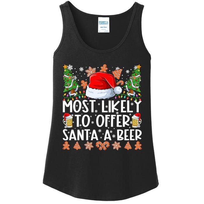 Most Likely To Offer Santa A Beer Christmas Shirts For Family Ladies Essential Tank