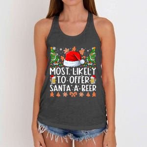 Most Likely To Offer Santa A Beer Christmas Shirts For Family Women's Knotted Racerback Tank