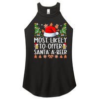 Most Likely To Offer Santa A Beer Christmas Shirts For Family Women's Perfect Tri Rocker Tank