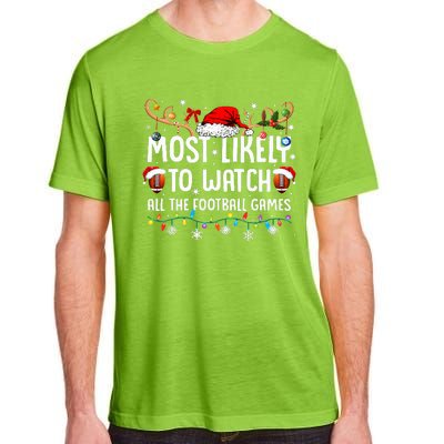 Most Likely To Watch All The Football Games Christmas Family  Adult ChromaSoft Performance T-Shirt