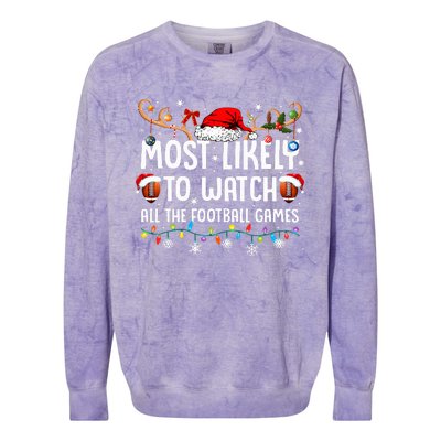 Most Likely To Watch All The Football Games Christmas Family  Colorblast Crewneck Sweatshirt