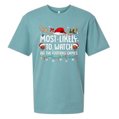 Most Likely To Watch All The Football Games Christmas Family  Sueded Cloud Jersey T-Shirt