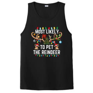 Most Likely To Pet The Reindeer Pjs Matching Xmas Lights Meaningful Gift PosiCharge Competitor Tank