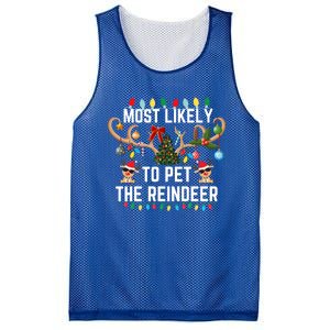 Most Likely To Pet The Reindeer Pjs Matching Xmas Lights Meaningful Gift Mesh Reversible Basketball Jersey Tank