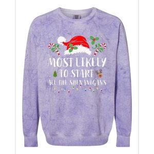 Most Likely To Start All The Shenanigans Christmas Family  Colorblast Crewneck Sweatshirt