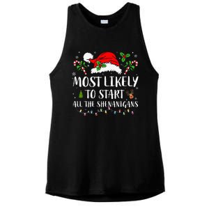 Most Likely To Start All The Shenanigans Christmas Family  Ladies PosiCharge Tri-Blend Wicking Tank