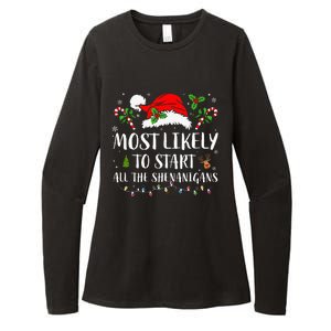 Most Likely To Start All The Shenanigans Christmas Family  Womens CVC Long Sleeve Shirt