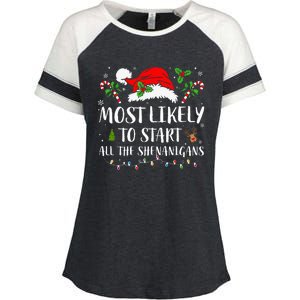 Most Likely To Start All The Shenanigans Christmas Family  Enza Ladies Jersey Colorblock Tee