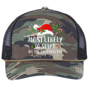 Most Likely To Start All The Shenanigans Christmas Family  Retro Rope Trucker Hat Cap