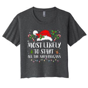 Most Likely To Start All The Shenanigans Christmas Family  Women's Crop Top Tee