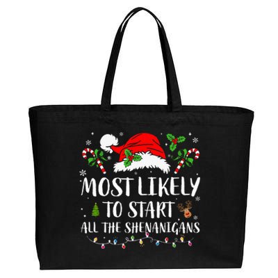 Most Likely To Start All The Shenanigans Christmas Family  Cotton Canvas Jumbo Tote