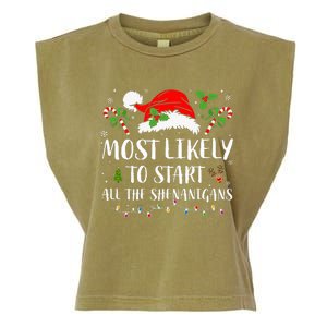 Most Likely To Start All The Shenanigans Christmas Family  Garment-Dyed Women's Muscle Tee