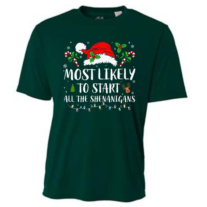 Most Likely To Start All The Shenanigans Christmas Family  Cooling Performance Crew T-Shirt