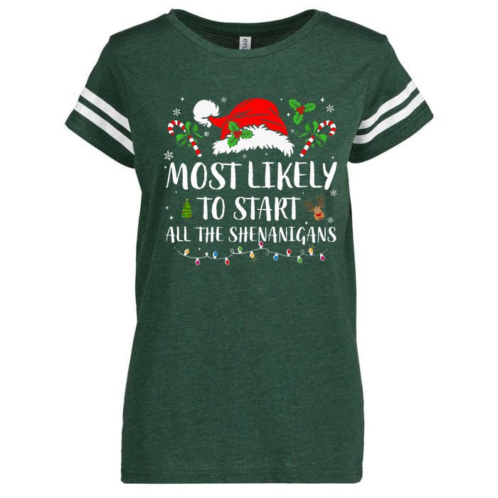 Most Likely To Start All The Shenanigans Christmas Family  Enza Ladies Jersey Football T-Shirt