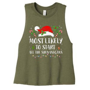 Most Likely To Start All The Shenanigans Christmas Family  Women's Racerback Cropped Tank