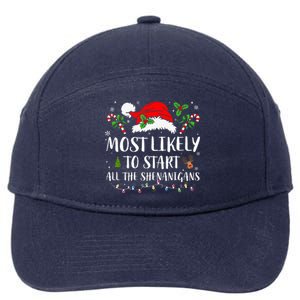 Most Likely To Start All The Shenanigans Christmas Family  7-Panel Snapback Hat