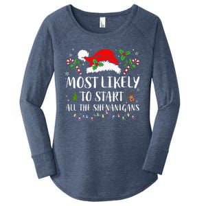 Most Likely To Start All The Shenanigans Christmas Family  Women's Perfect Tri Tunic Long Sleeve Shirt