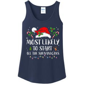 Most Likely To Start All The Shenanigans Christmas Family  Ladies Essential Tank