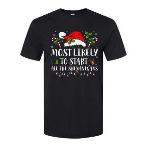 Most Likely To Start All The Shenanigans Christmas Family  Softstyle CVC T-Shirt