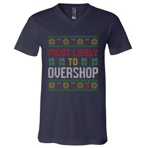 Most Likely To Overshop Shopping Squad Family Christmas V-Neck T-Shirt