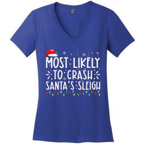 Most Likely To Crash SantaS Sleigh Women's V-Neck T-Shirt