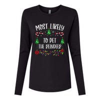 Most Likely To Pet The Reindeer Funny Christmas Family Matching Cute Christmas Womens Cotton Relaxed Long Sleeve T-Shirt