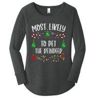 Most Likely To Pet The Reindeer Funny Christmas Family Matching Cute Christmas Women's Perfect Tri Tunic Long Sleeve Shirt