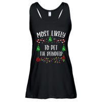 Most Likely To Pet The Reindeer Funny Christmas Family Matching Cute Christmas Ladies Essential Flowy Tank