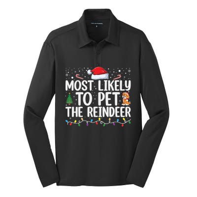 Most Likely To Pet The Reindeer Family Matching Xmas Silk Touch Performance Long Sleeve Polo