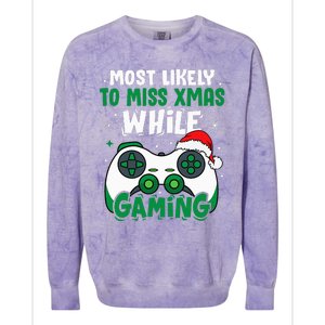 Most Likely To Miss Xmas While Gaming Christmas Pajama Gamer Colorblast Crewneck Sweatshirt