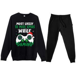 Most Likely To Miss Xmas While Gaming Christmas Pajama Gamer Premium Crewneck Sweatsuit Set