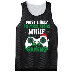 Most Likely To Miss Xmas While Gaming Christmas Pajama Gamer Mesh Reversible Basketball Jersey Tank