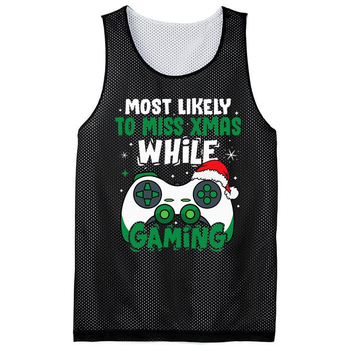 Most Likely To Miss Xmas While Gaming Christmas Pajama Gamer Mesh Reversible Basketball Jersey Tank