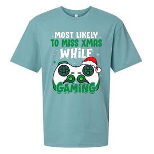 Most Likely To Miss Xmas While Gaming Christmas Pajama Gamer Sueded Cloud Jersey T-Shirt